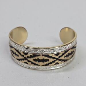 Montana Silversmiths Silver/ Gold Aztec Southwestern Wide Cuff Bracelet Cuff